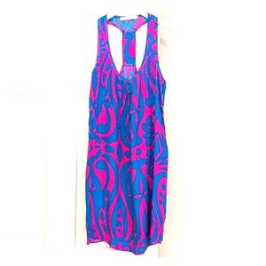 Alice and Trixie Silk Blue and Hot Pink Tank Dress